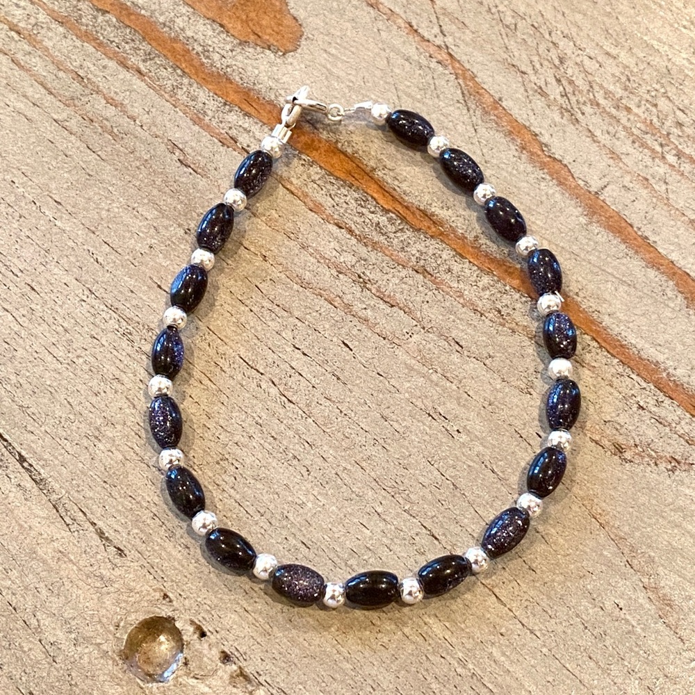 NWT Hand Crafted Blue Goldstone and SS Bracelet